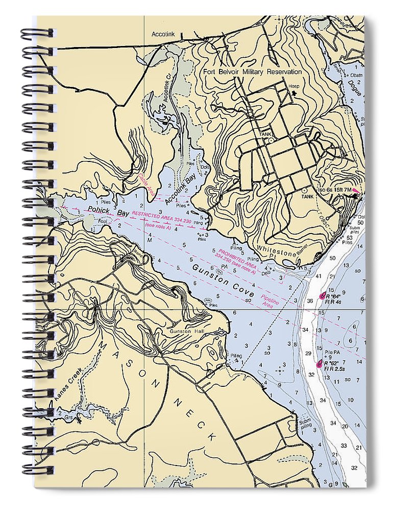 Gunston Cove Virginia Nautical Chart Spiral Notebook