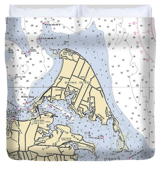 Gwynn Island Virginia Nautical Chart Duvet Cover