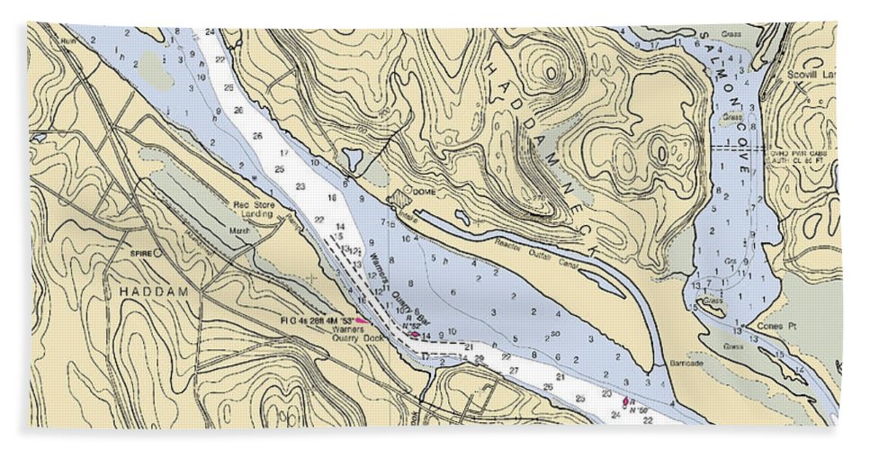 Haddam-connecticut Nautical Chart - Bath Towel