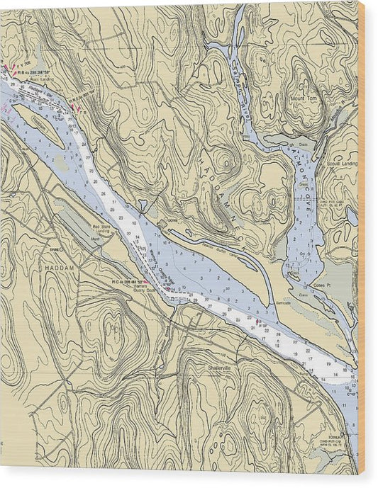 Haddam-Connecticut Nautical Chart Wood Print