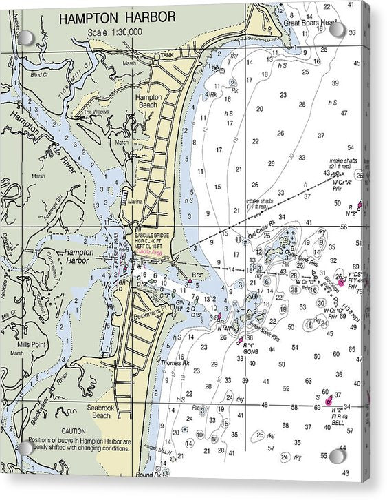 Hampton Harbor New Hampshire Nautical Chart - Acrylic Print
