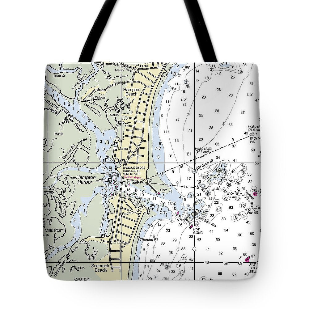 Hampton Harbor New Hampshire Nautical Chart - Tote Bag