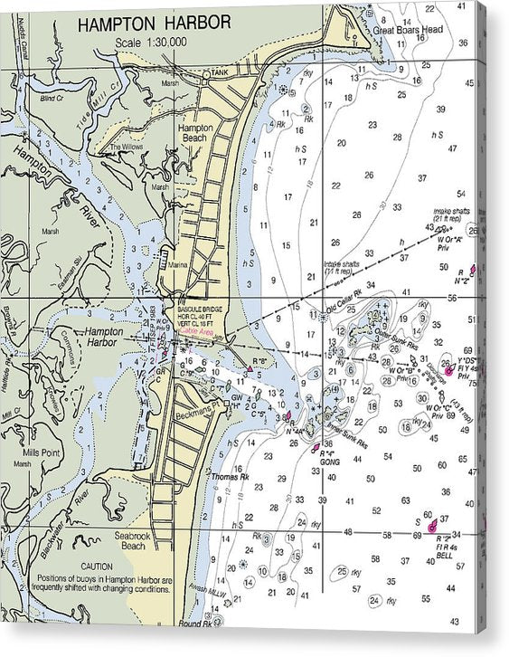 Hampton Harbor New Hampshire Nautical Chart  Acrylic Print