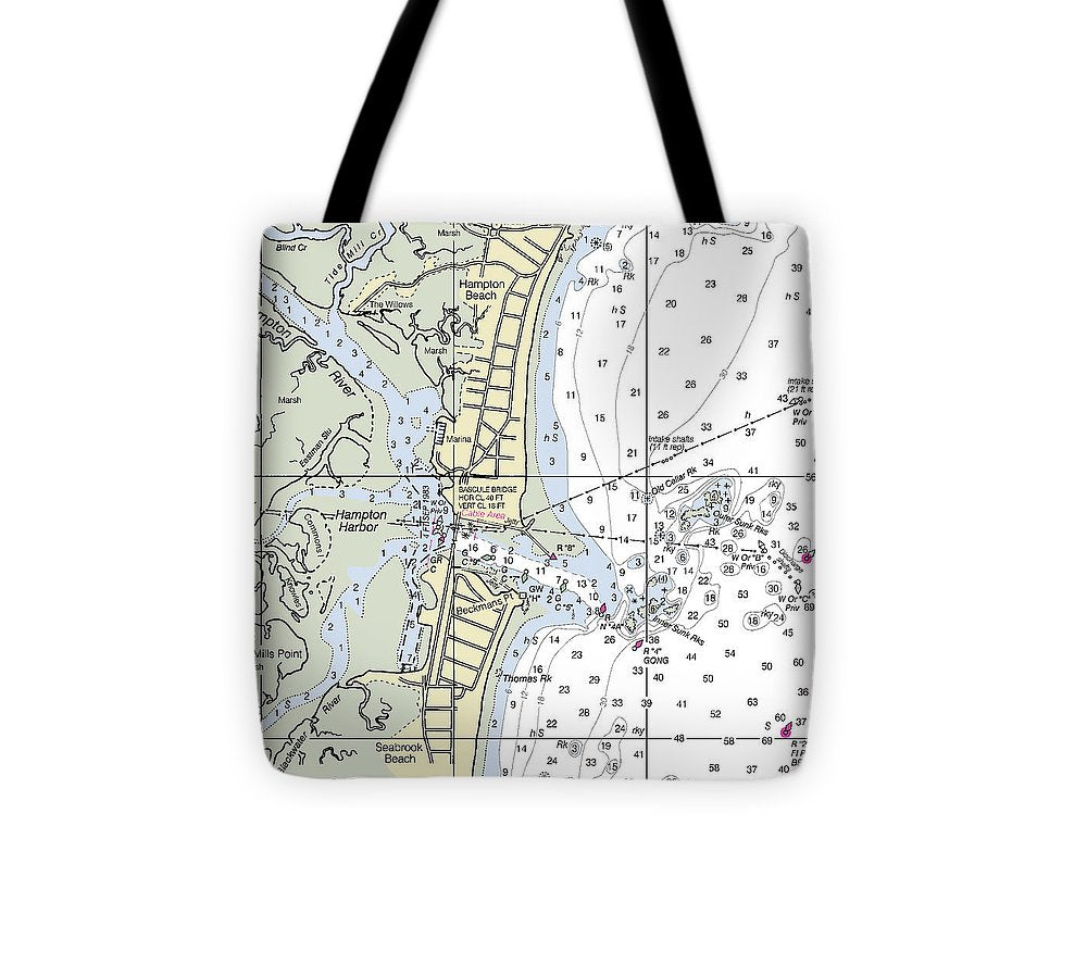 Hampton Harbor New Hampshire Nautical Chart Tote Bag