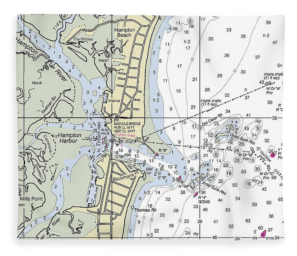 Hampton Harbor New Hampshire Nautical Chart Blanket