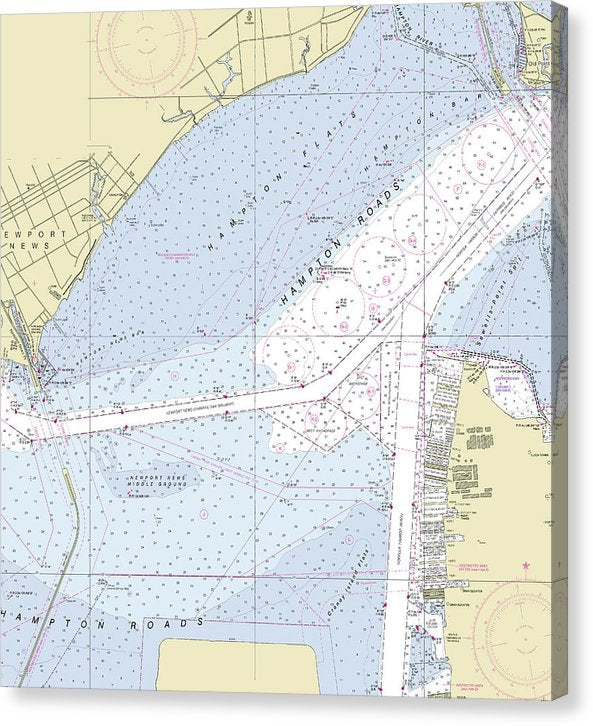 Hampton Roads Virginia Nautical Chart Canvas Print