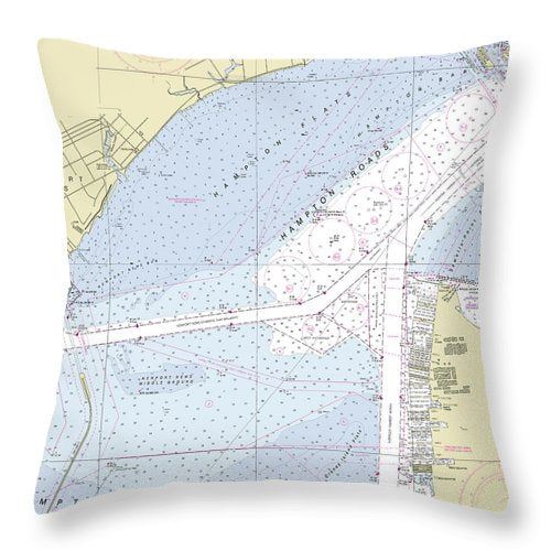 Hampton Roads Virginia Nautical Chart - Throw Pillow