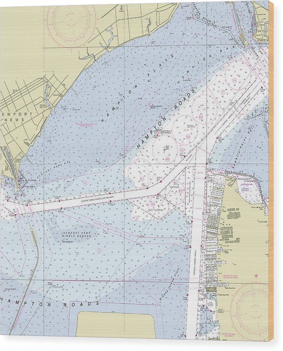 Hampton Roads Virginia Nautical Chart Wood Print