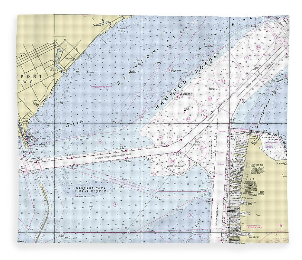Hampton Roads Virginia Nautical Chart Blanket