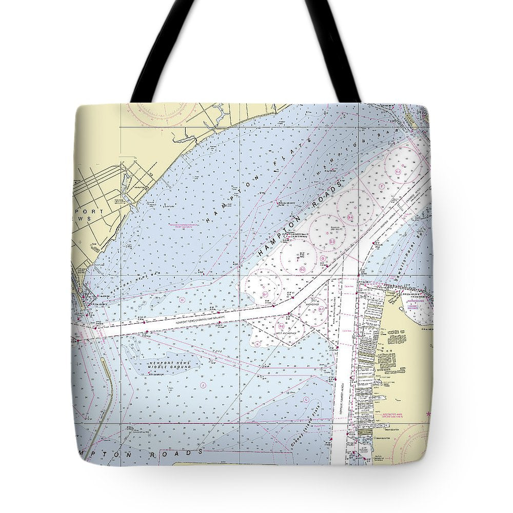 Hampton Roads Virginia Nautical Chart - Tote Bag