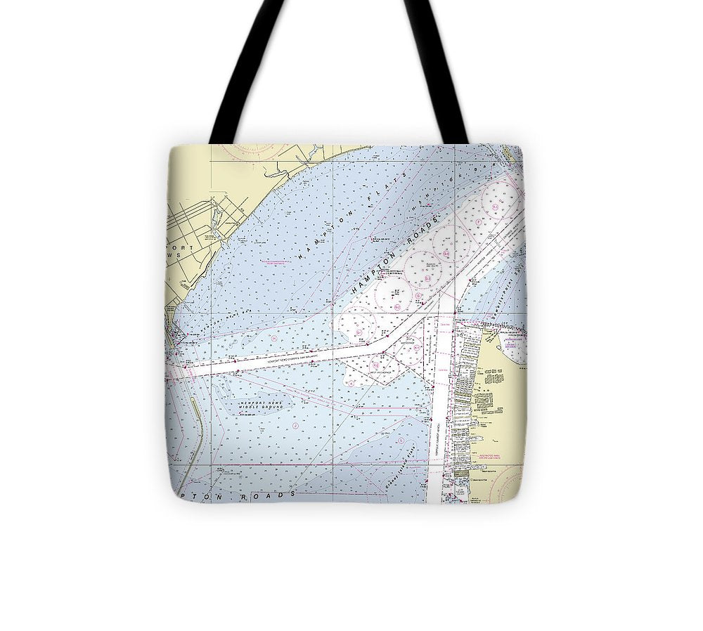 Hampton Roads Virginia Nautical Chart Tote Bag