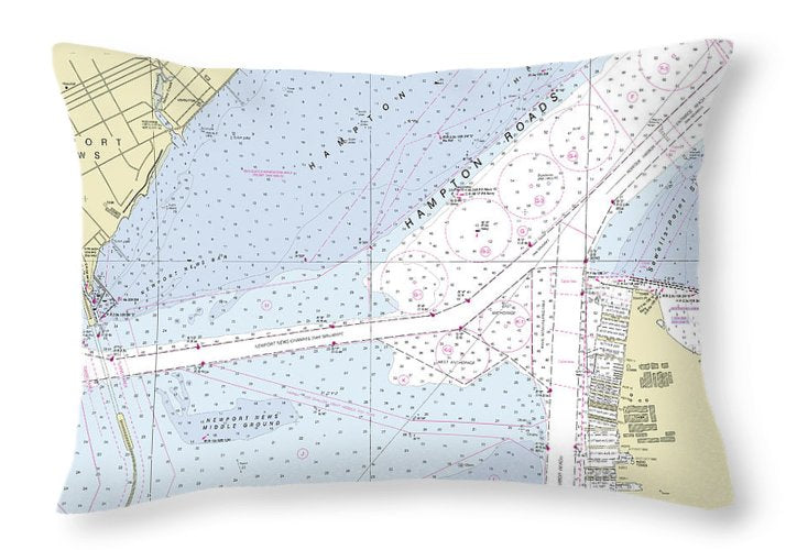 Hampton Roads Virginia Nautical Chart - Throw Pillow
