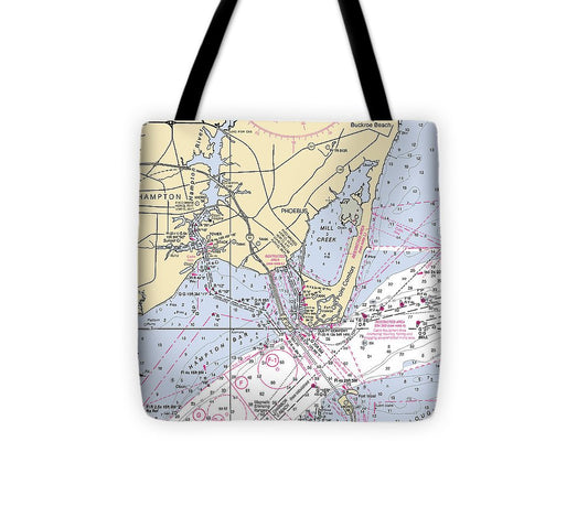 Hampton Virginia Nautical Chart Tote Bag