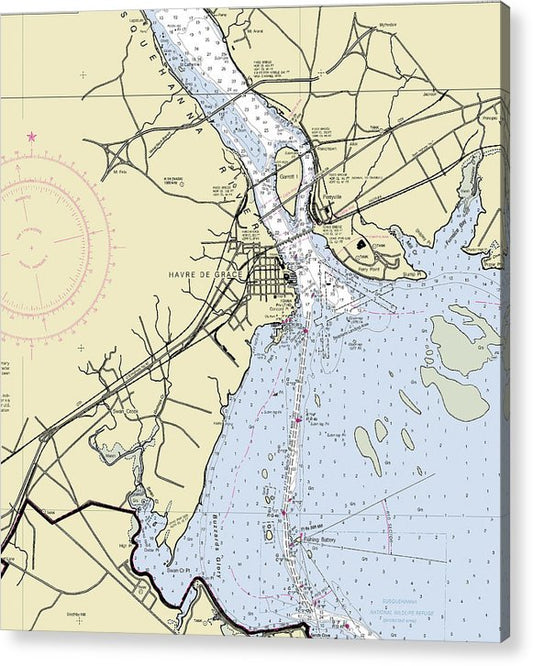 Havre De Grace Maryland Nautical Chart - Acrylic Print – 7.375" x 8.000" – Acrylic Nautical Chart Print by SeaKoast.