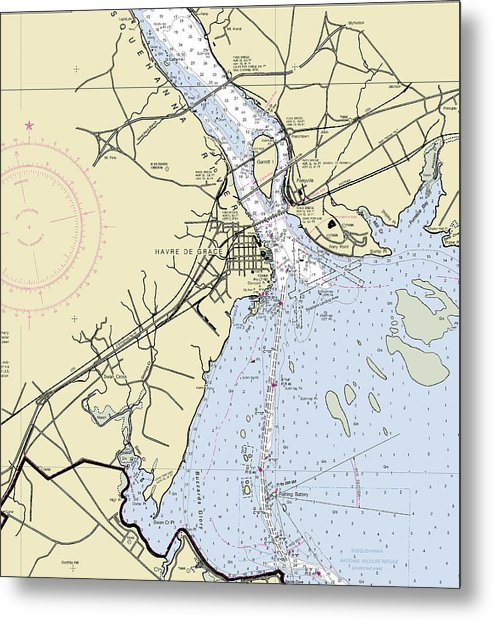 A beuatiful Metal Print of the Havre De Grace Maryland Nautical Chart - Metal Print by SeaKoast.  100% Guarenteed!