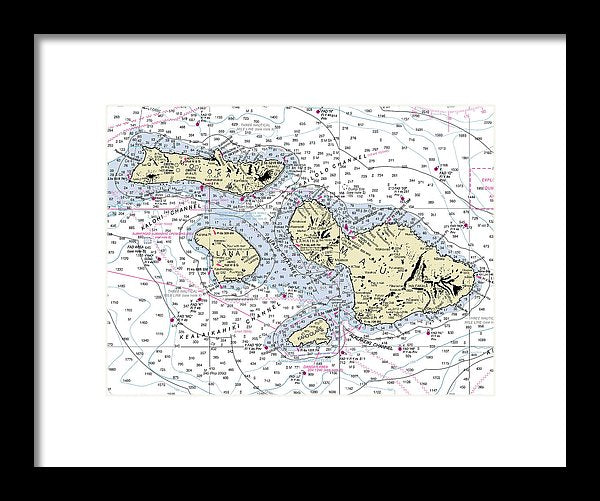 Hawaii-maui-molokai-lanai Nautical Chart - Framed Print