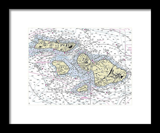 Hawaii-maui-molokai-lanai Nautical Chart - Framed Print