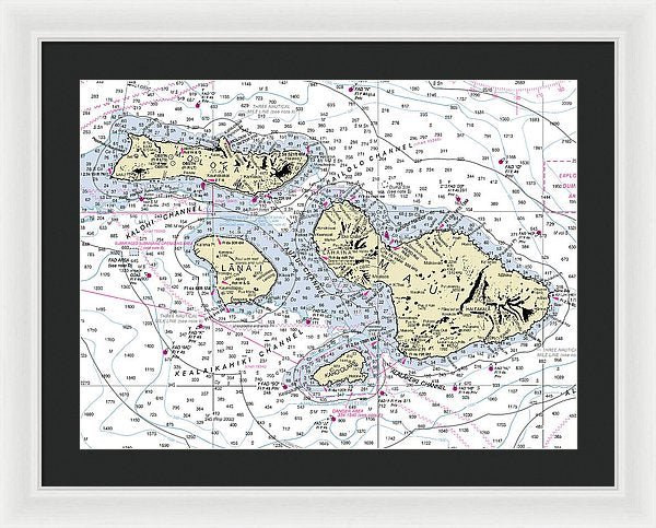 Hawaii-maui-molokai-lanai Nautical Chart - Framed Print