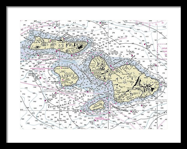 Hawaii-maui-molokai-lanai Nautical Chart - Framed Print