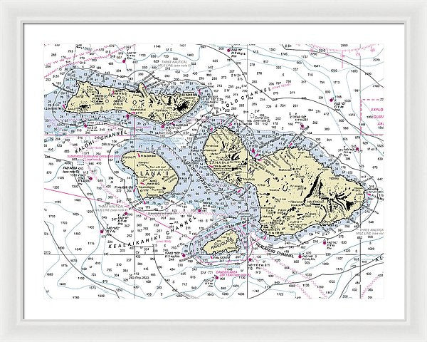 Hawaii-maui-molokai-lanai Nautical Chart - Framed Print