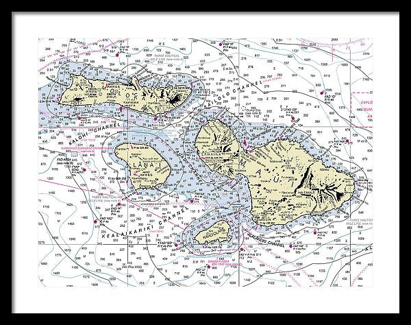 Hawaii-maui-molokai-lanai Nautical Chart - Framed Print