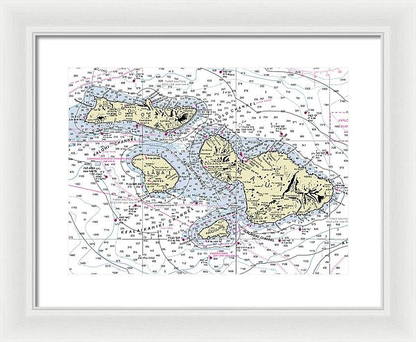 Hawaii-maui-molokai-lanai Nautical Chart - Framed Print