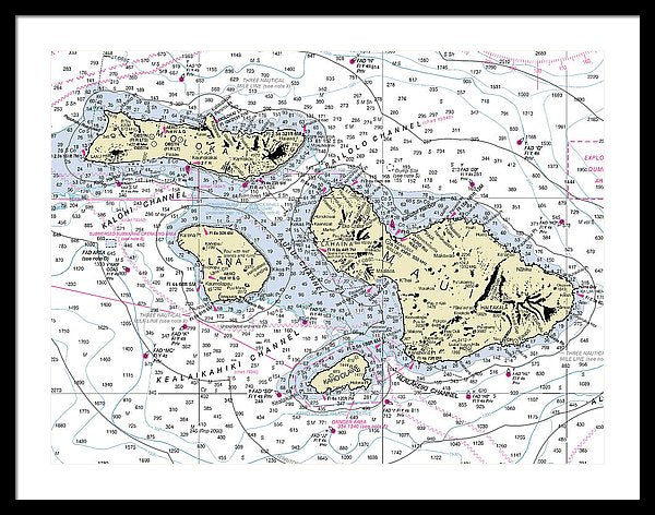 Hawaii-maui-molokai-lanai Nautical Chart - Framed Print