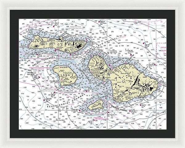 Hawaii-maui-molokai-lanai Nautical Chart - Framed Print