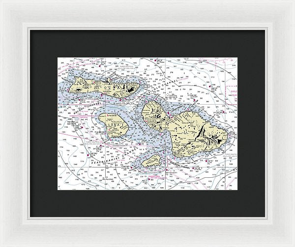 Hawaii-maui-molokai-lanai Nautical Chart - Framed Print