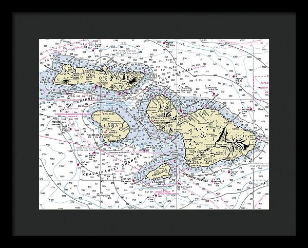 Hawaii-maui-molokai-lanai Nautical Chart - Framed Print