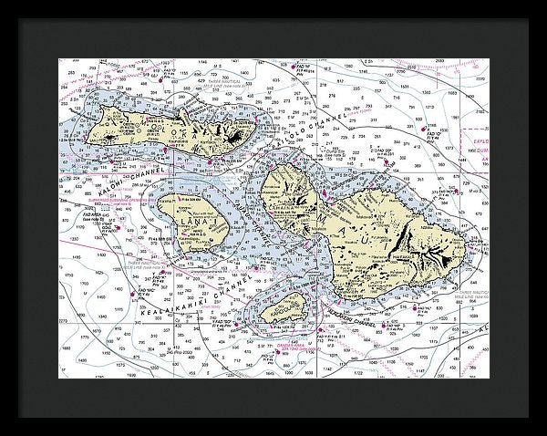 Hawaii-maui-molokai-lanai Nautical Chart - Framed Print