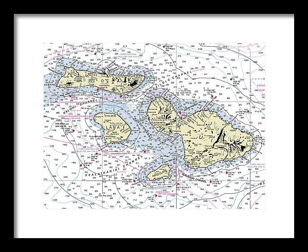 Hawaii-maui-molokai-lanai Nautical Chart - Framed Print