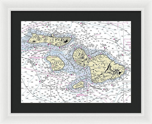 Hawaii-maui-molokai-lanai Nautical Chart - Framed Print