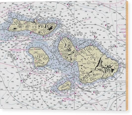 Hawaii-Maui-Molokai-Lanai Nautical Chart Wood Print