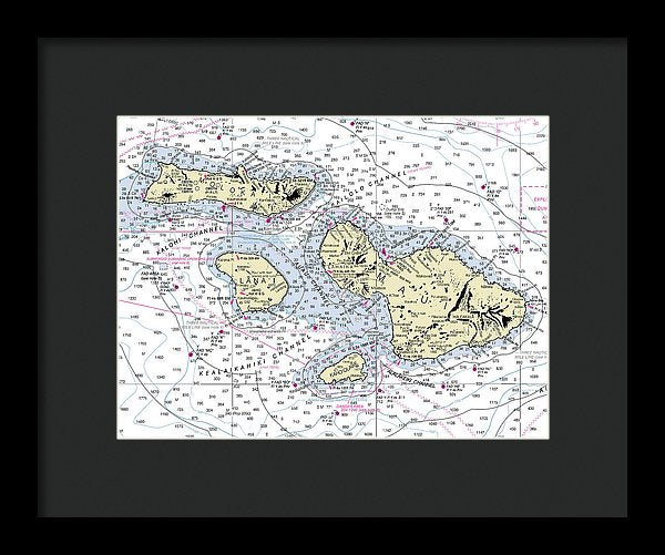 Hawaii-maui-molokai-lanai Nautical Chart - Framed Print