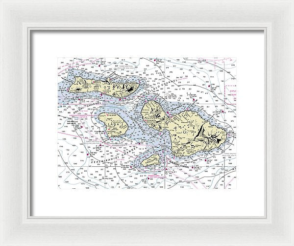 Hawaii-maui-molokai-lanai Nautical Chart - Framed Print