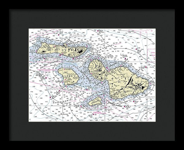 Hawaii-maui-molokai-lanai Nautical Chart - Framed Print