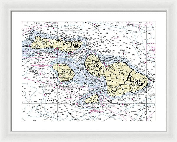 Hawaii-maui-molokai-lanai Nautical Chart - Framed Print