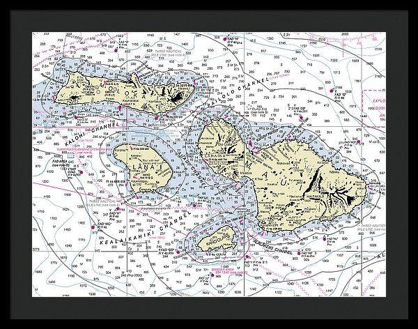 Hawaii-maui-molokai-lanai Nautical Chart - Framed Print