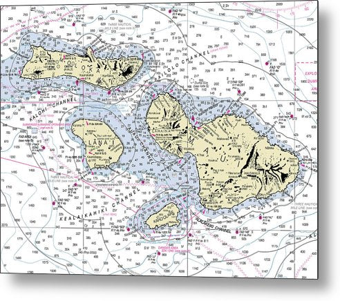 A beuatiful Metal Print of the Hawaii-Maui-Molokai-Lanai Nautical Chart - Metal Print by SeaKoast.  100% Guarenteed!