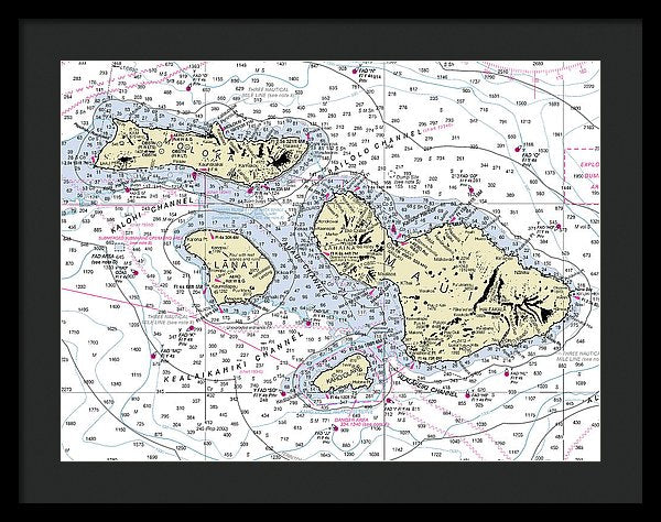 Hawaii-maui-molokai-lanai Nautical Chart - Framed Print