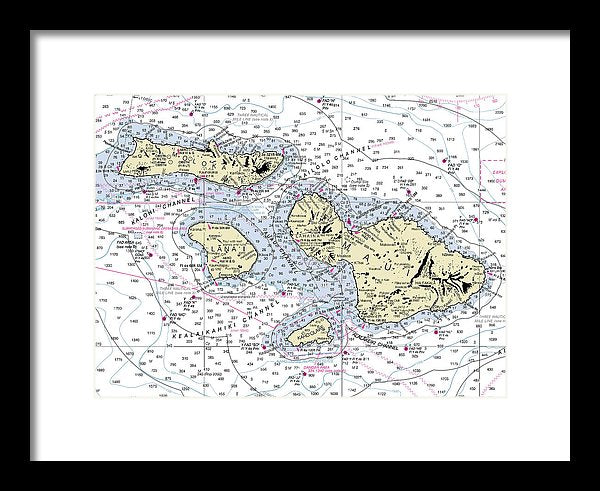 Hawaii-maui-molokai-lanai Nautical Chart - Framed Print