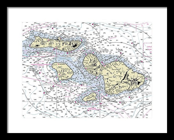 Hawaii-maui-molokai-lanai Nautical Chart - Framed Print