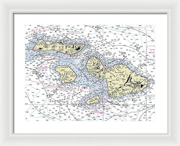 Hawaii-maui-molokai-lanai Nautical Chart - Framed Print