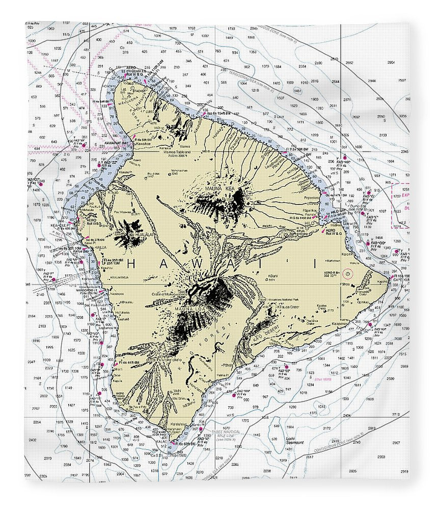 Hawaii The Big Island Nautical Chart Blanket