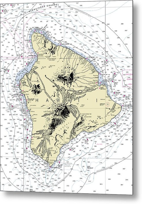 A beuatiful Metal Print of the Hawaii-The Big Island Nautical Chart - Metal Print by SeaKoast.  100% Guarenteed!