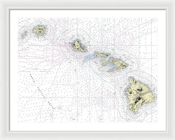 Hawaiian Islands Nautical Chart - Framed Print