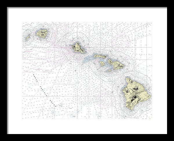 Hawaiian Islands Nautical Chart - Framed Print