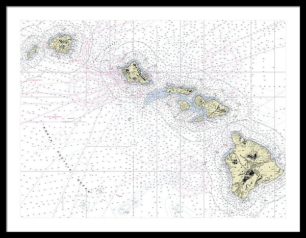 Hawaiian Islands Nautical Chart - Framed Print