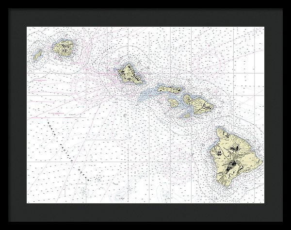 Hawaiian Islands Nautical Chart - Framed Print